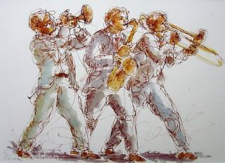   Watercolor Painting Musicians Music Jazz Saxophone Art Charles Burdick