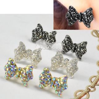 fashion cute black lovely rhinestone crystal bowknot bow tie earrings