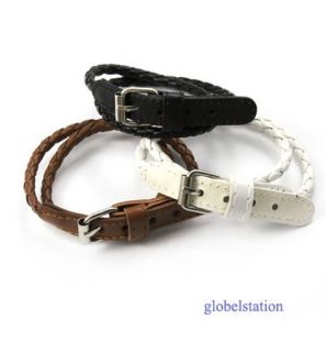 Black Lover Design PU Leather Multilayer Braided Twisted Belt Bracelet 