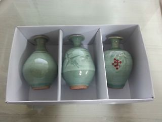 Mini Ceramic Korean Vase 3pieces 3inch Antique Handmade Pottery 