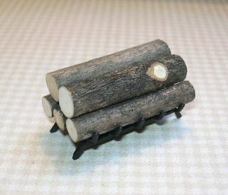Miniature Black Fireplace Grate w/Loose Logs DOLLHOUSE Miniatures 1/12 