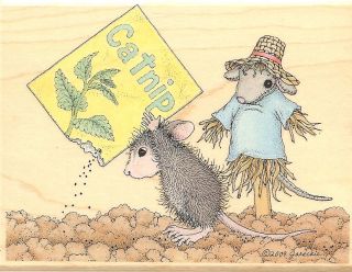 HOUSE MOUSE Wood Mounted Rubber Stamp Stampabilities Planting Catnip 