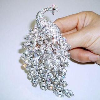 33 Posh Bridal Peacock Brooch Pin Rhinestone Crystal