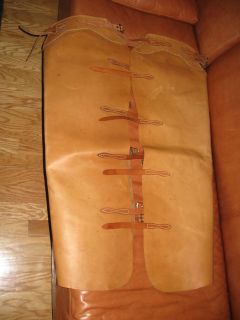 PR VINTAGE NATURAL COWHIDE BROWN LEATHER STRAPPED WESTERN RODEO CHAPS