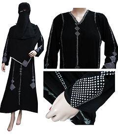 BLACK 3 PCS ABAYA HIJAB NIQAB LACE MUSLIM ISLAMIC CLOTHING DRESS L