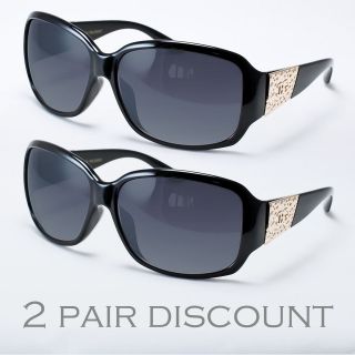 Pair Discount Large Frame Womens Sunglasses Gold Color Logo Plaque 