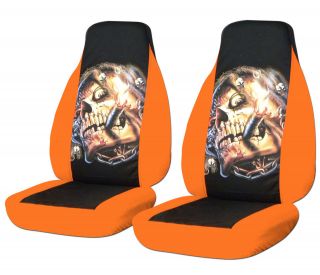 CHEVY S10 bucket seat car seat covers orange/black with smoking skull 