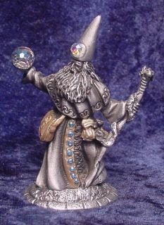 Very Detailed PEWTER WIZARD with Dragon Staff & Crystals