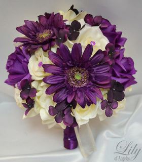 17pcs Wedding Bridal Bouquet Package Decoration Silk Flower IVORY 