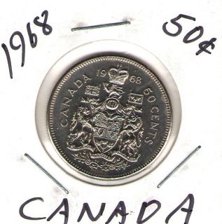 1968 Canada Elizabeth II with Canadian Crest Circulated Fifty Cent 