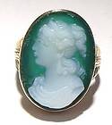 Vintage Ladies Green Cameo Ring with Filigree Mounting ESTATE RING
