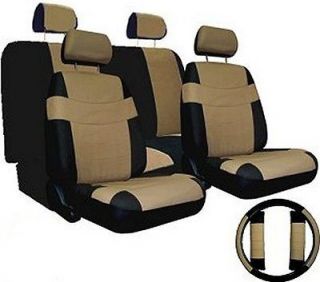 Car Seat Covers TAN BLACK SET w/ Steering Wheel Cover Bonus pkg FREE 