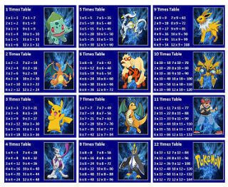 NEW Pokemon Maths Learn Times Tables Multiplication School Flash Cards 