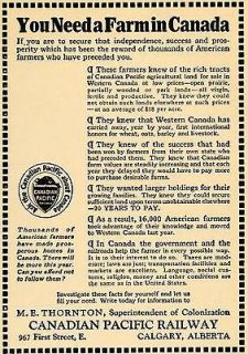 1922 Ad Canadian Pacific Railway Farming Land For Sale   ORIGINAL 