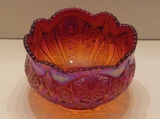 CARNIVAL GLASS RED/YELLOW AMBERINA 8 1/2 BOWL 5 HIGH, HEIRLOOM 