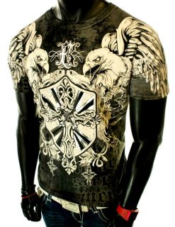 NEW MENS BLACK GRAPHIC UFC MMA CROSS EAGLE WINGS ANGEL ROYALTY CROWN T 