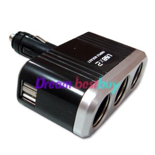 USB DC 12V 3 Port Car Charger Socket Splitter Adapter