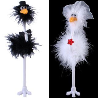 Fluffy Emu Bird Bride & Groom Wedding Pens Great for Signing Guest 