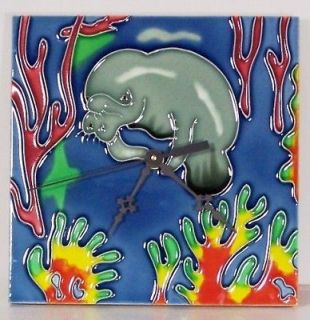   Clock Ceramic Tile Wall 8X8 New Tropical Sea Cow Underwater Blue Gray
