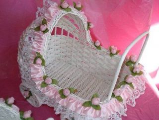 Large & Small Wicker Baby Carriage for Baby Shower Centerpiece