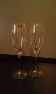 Perrier Jouet Crystal Champagne Glass Flutes with Flowers Set of 2 NEW