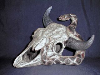 Ceramic Bisque Cow Skull with Rattle Snake Ready to Paint *