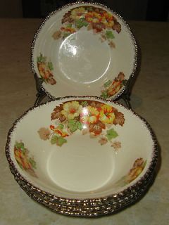 WOODS IVORY WARE AUTUMN HIBISCUS PATTERN SET OF 6 SWEET BOWLS   MADE 
