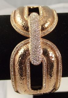   Jewelry Hammered Rose Gold Crystal Hinged Bangle BRACELET NWT $258