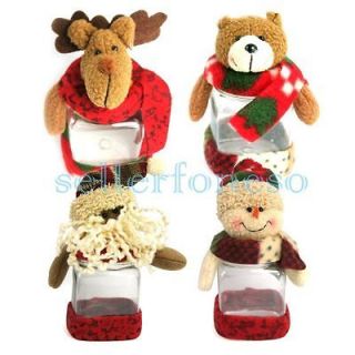 Set 4 Small Plastic Christmas Candy Storage Jars Santa Bear Snowman 