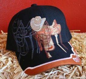   New Black Cowboy Hat Western Saddle Lasso New Black Baseball Cap OSFA
