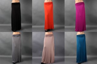 Colored Plain Draped JERSEY MAXI LONG SKIRT Sleek Ruched Casual 