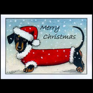 NEW LARGE DACHSHUND DOG DOXIE GLITTERY SANTA CHRISTMAS CARD SUZANNE 