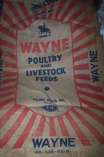   WAYNE POULTRY and LIVESTOCK FEEDS BURLAP SACK BAG 100 lb size EUC