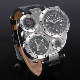 Unique Military Sport Mens Watch Two Timer Analog GMT Black Dial 