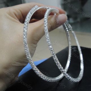 Shining CZ Stone Silver Hoop Basketball Wives Earring 6 Size For 
