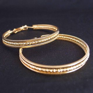   18K yellow gold gp quality celtic thick hoop studs huggie earrings r5
