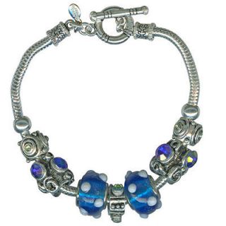  FOLLY TRUE BLUE SPINNING BEAD TOGGLE BRACELET antique silvertone