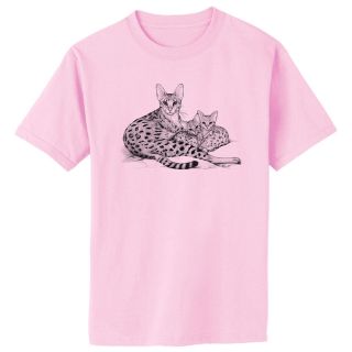 Savannah Cat Mom and Kittens Art T Shirt Youth   Adult