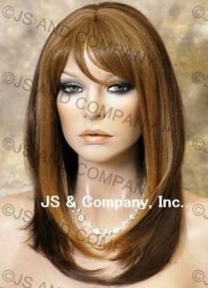 Human Hair Blend Wig Long Straight Side Face Framing Auburn Mix Wig 