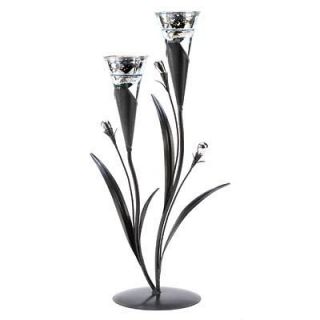 Silver and Black Lily Flower Cone Double Tealight Candle Holder