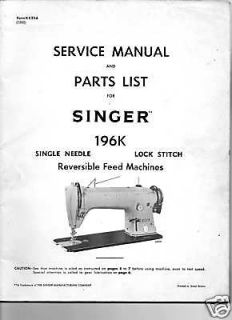 Singer 196k class Industrial Sewing Machine Manual