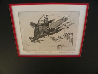 Woody Crumbo Potowatomi num Returning warrior etching