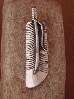Navajo Indian Large Nickel Silver Feather Pendant by Carson Blackgoat