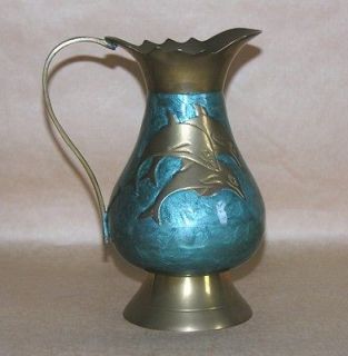 Brass Enamel Footed Ewer Pitcher Dolphins Made in India