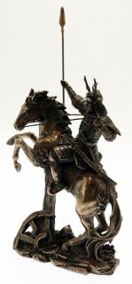 Polished Bronze Japanese Samurai Warrior On Horse with Spear Figurine 