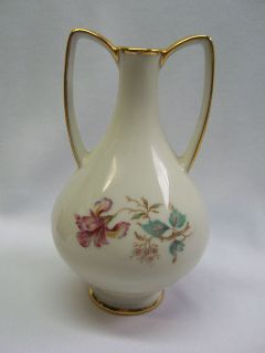 alka bavaria bud vase double handle gold iris pink flower signed anne