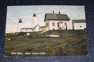 BAKER ISLAND LIGHT HOUSES SALEM MASS MA 1907 Postcard