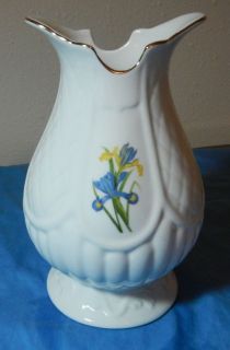   Formalities Iris Collection vase 7 1/2 white gold trim iris design