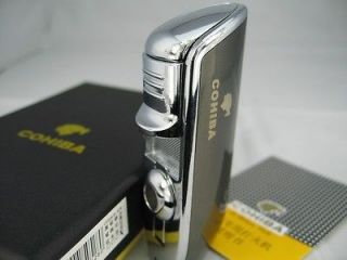 COHIBA 3 Jet Torch Cigar Lighter With Cigar Punch NIB Black & Chrome 