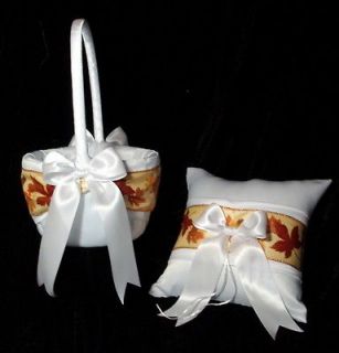 AUTUMN Wedding Ring Pillow Flower Basket WHITE or IVORY